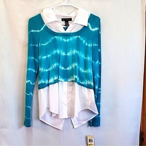 INC International Concepts Blue Women's Medium Long Sleeve Layered Sweater